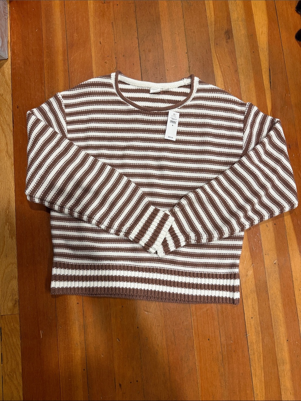 GAP Brown and White Striped Scoop-Neck Sweater